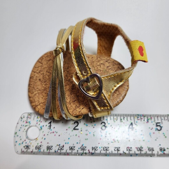Build A Bear Sandals Shoes Gold Silver Straps Heels Heart Buckle Clothes - Picture 6 of 7